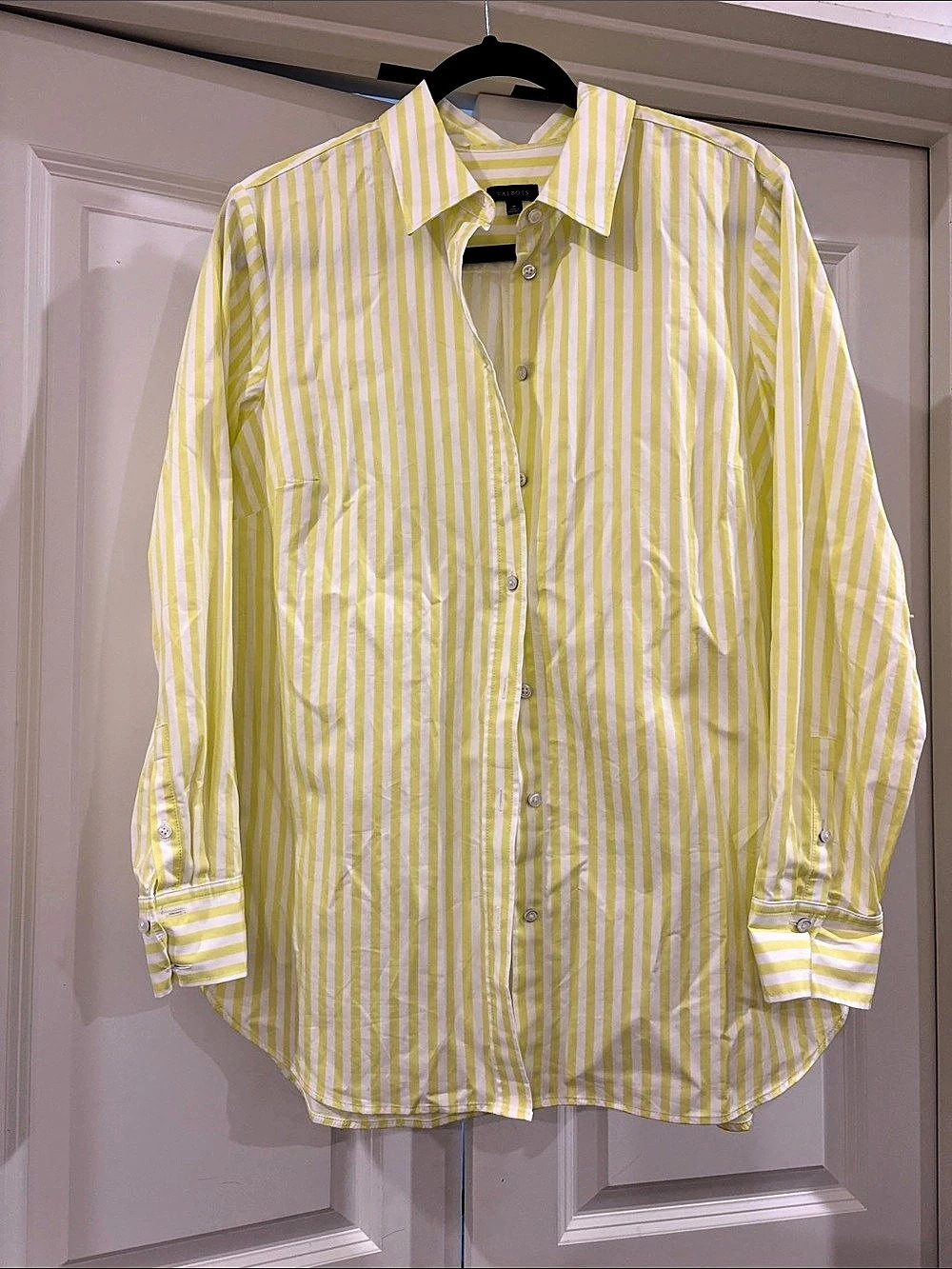 Talbots Striped Button Down Shirt in Yellow & White Size Medium